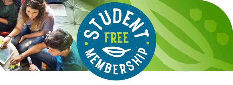 Top view of students studying around desk with Free Student Membership logo
