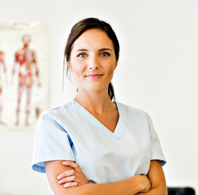 Female practitioner looking directly ahead