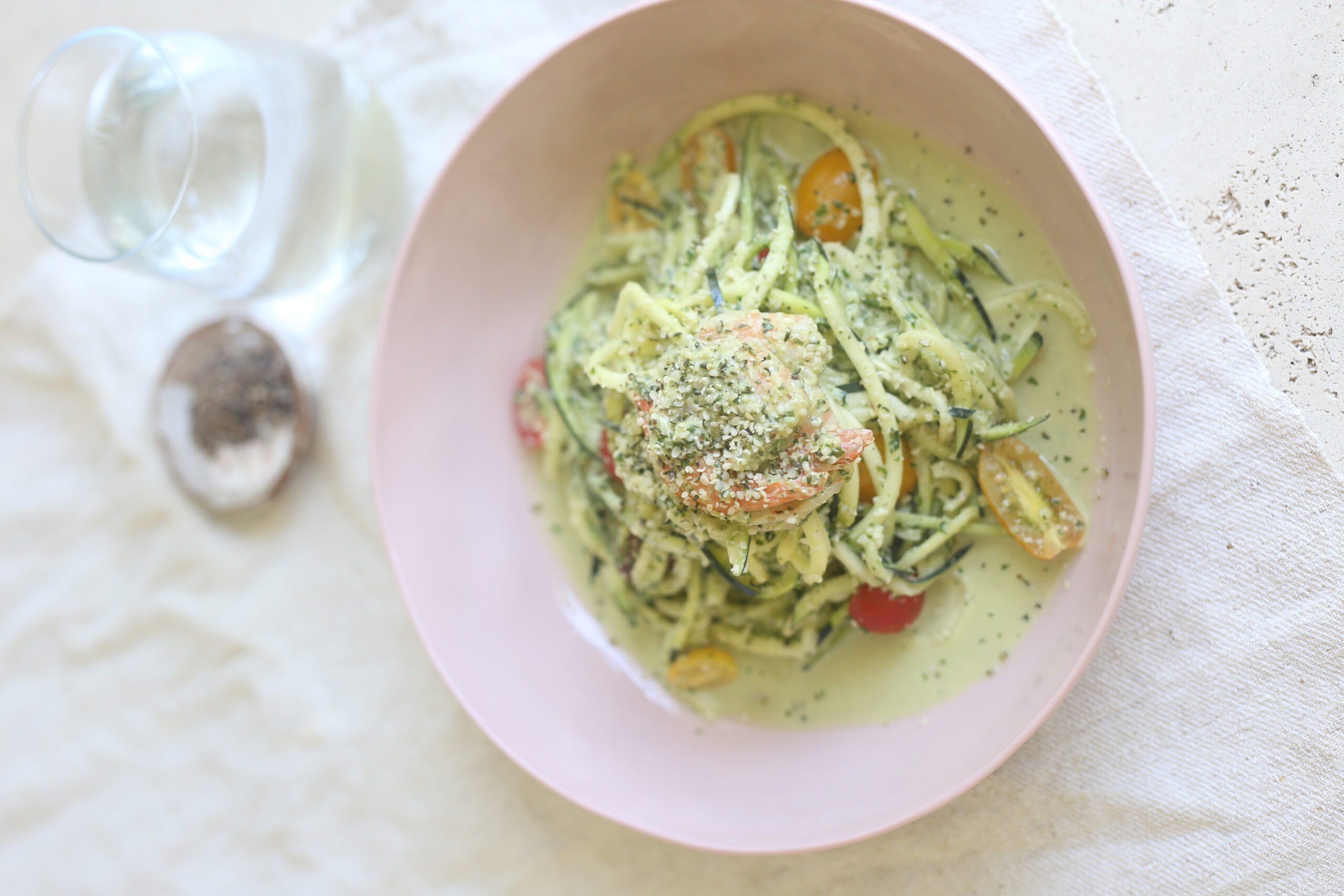 Prawn Pesto Warm Zucchini Noodles