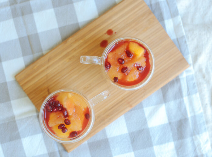 Mango and Papaya Electrolyte-Boosting Coconut Jelly with Pomegranate
